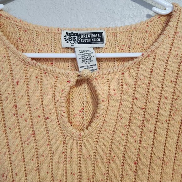 ROUTE 66 Y2K Ribbed Knit Sweater Keyhole Cutout Flared sleeve Butter yellow M - Picture 7 of 8